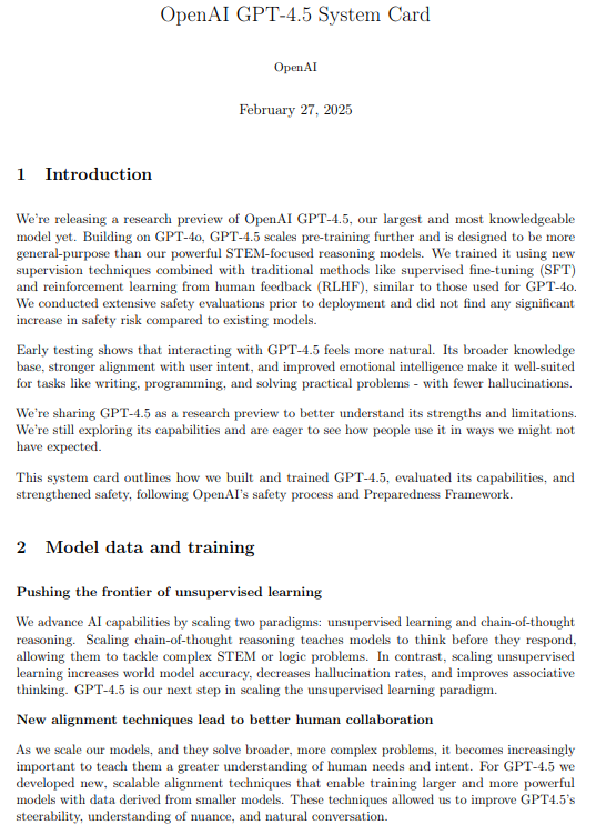 OpenAI GPT-4.5 系统说明（OpenAI GPT-4.5 System Card）